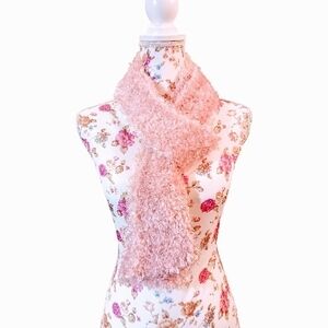 HANDMADE Light Pink Faux Fur Hand Knitted Winter Scarf
